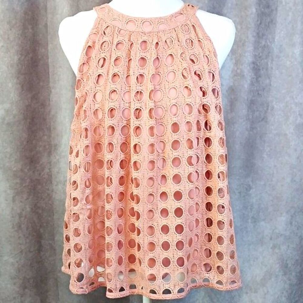 Romeo Juliet Couture Pink Lace Eyelet Halter Tank Top Lined Zipper Womens Large